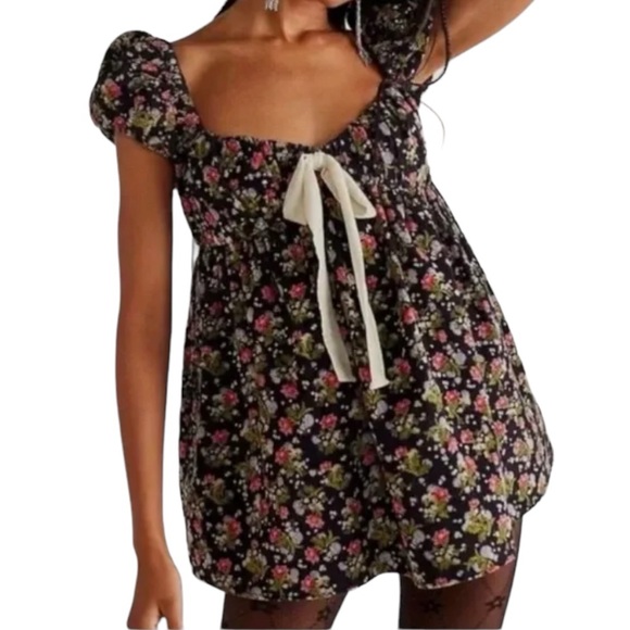 Free People Tops - Free People Gaia Cotton Corduroy Floral Printed Tunic Babydoll Top Dress Sz M